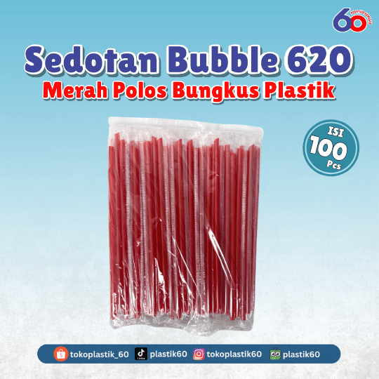 Sedotan Bubble 620 Merah Polos Bungkus Plastik (100pcs)