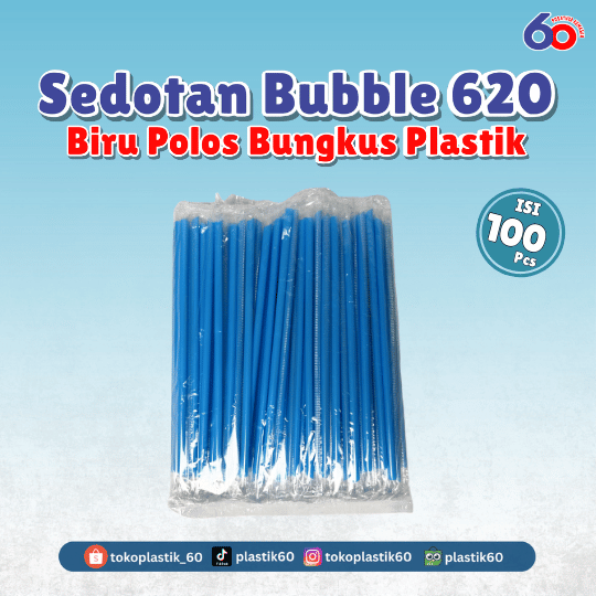 Sedotan Bubble 620 Biru Polos Bungkus Plastik (100pcs)