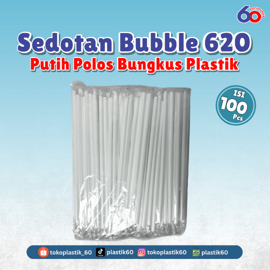Sedotan Bubble 620 Putih Polos Bungkus Plastik (100pcs)