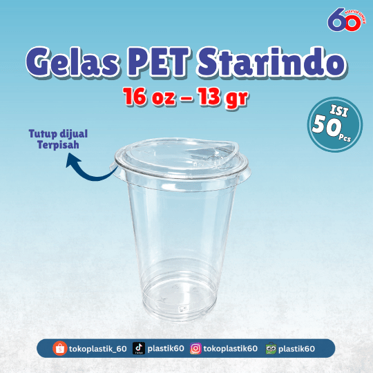 Gelas PET 16 oz 13 gr Starindo (50 pcs)