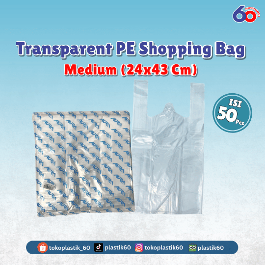 Transparent PE Shopping Bag Medium 24x43 (50 pcs)