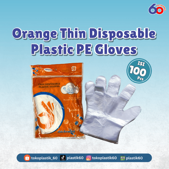 Orange Thin Disposable Plastic PE Gloves (100 pcs)